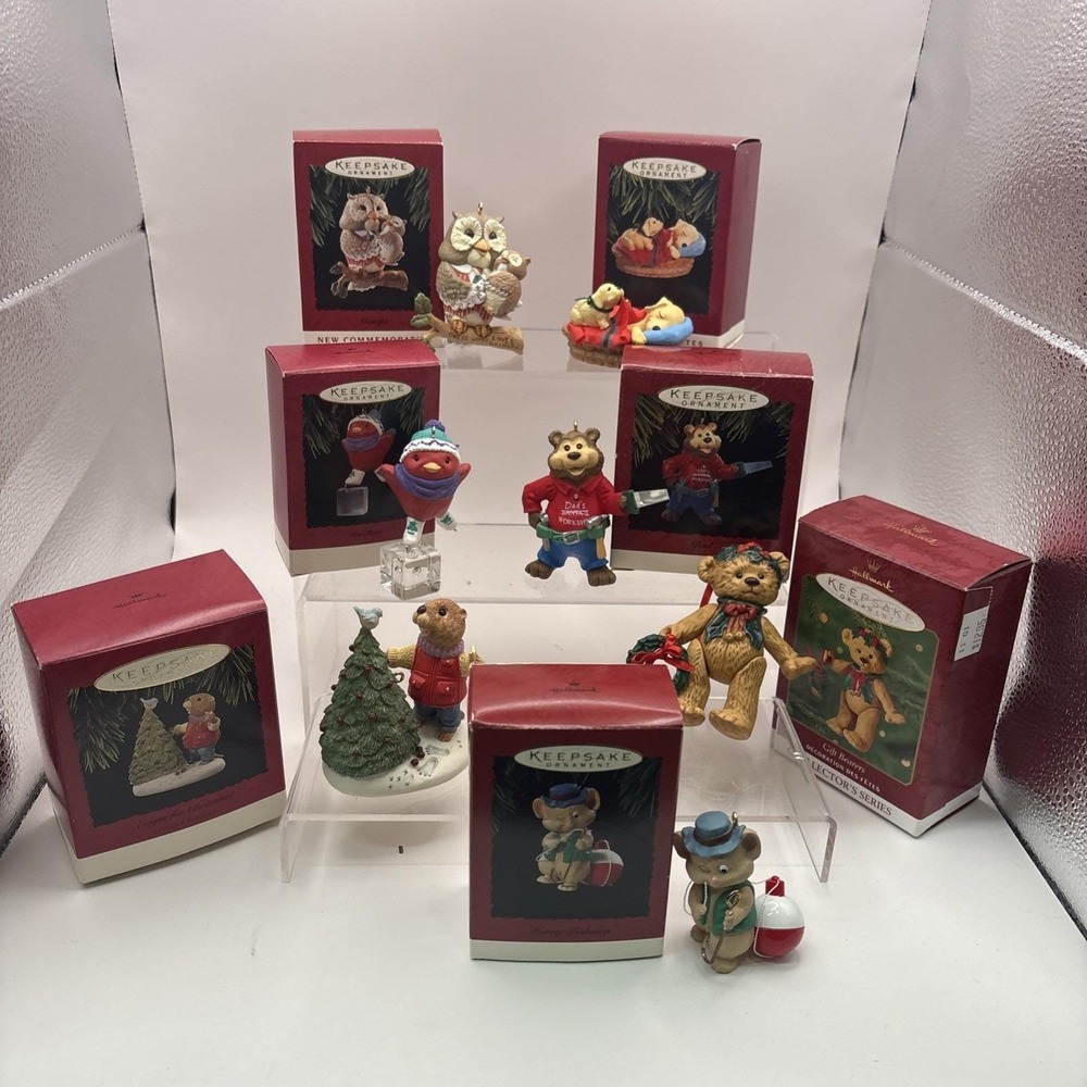 Vtg~Lot of 7~Hallmark Ornaments~Bears/Birds/Mouse/and Owl